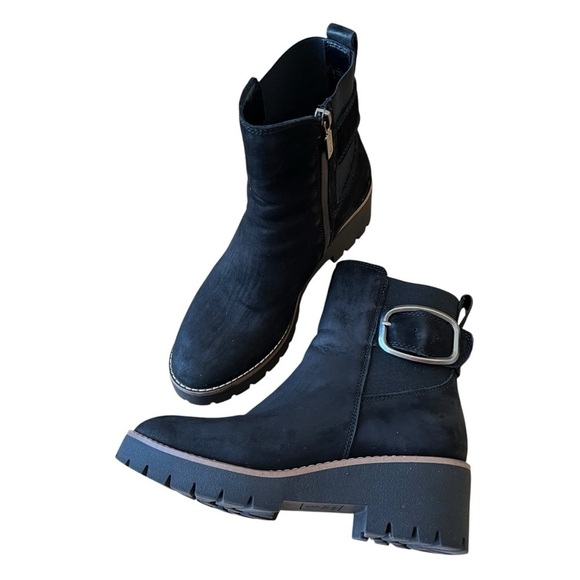 BLONDO DANIKA BLACK NUBUCK BOOTS 7M WATERPROOF ANKLE ZIP LUG SOLE EDGY CASUAL - Picture 4 of 13